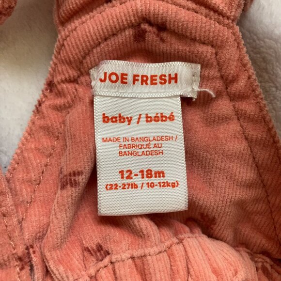 Joe Fresh Baby Toddler Overall Corduroy Dress 12-18M | Coral Pink Floral EUC - Picture 4 of 13